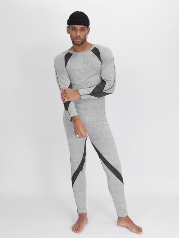 Light gray unbrushed thermal underwear set for men 2209SS
