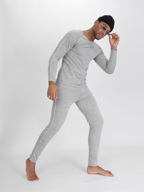 Light gray unbrushed thermal underwear set for men 2214SS