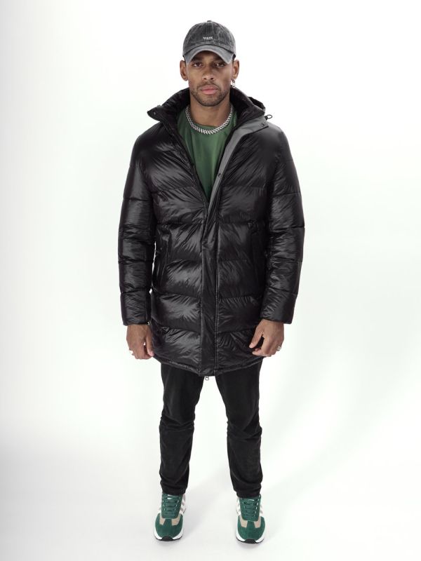 Long black men's winter jacket 22307Ch