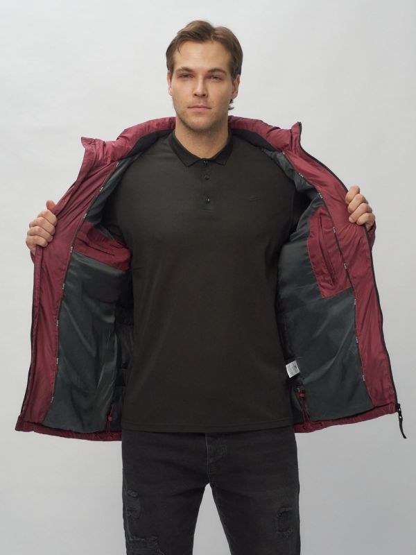 Men's sports jacket with a hood in burgundy color 62175Bo