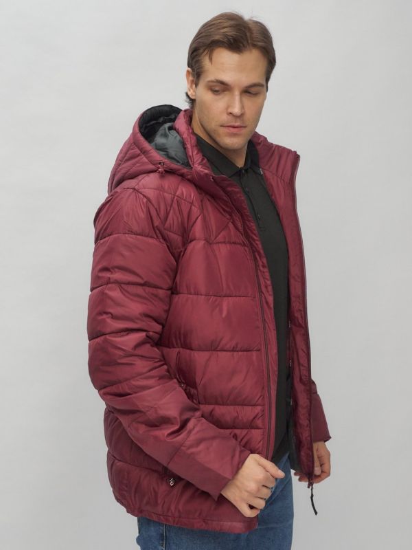 Men's sports jacket with a hood in burgundy color 62179Bo
