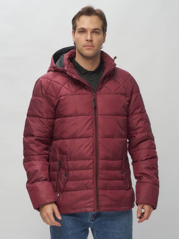 Men's sports jacket with a hood in burgundy color 62179Bo