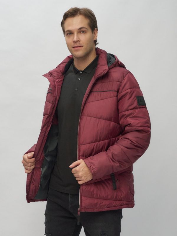 Men's sports jacket with a hood in burgundy color 62188Bo