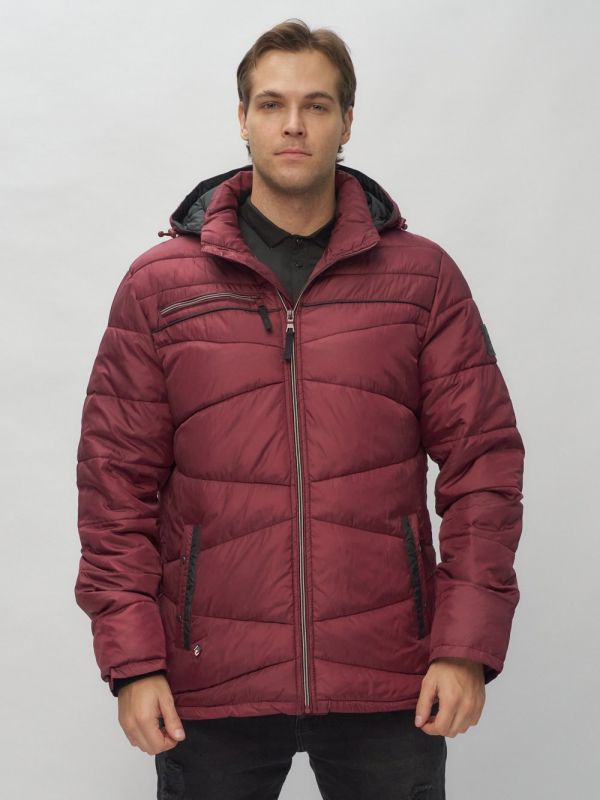 Men's sports jacket with a hood in burgundy color 62188Bo