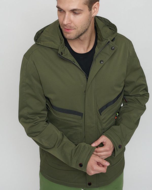 Sports jacket for men with a hood in khaki 8596Kh