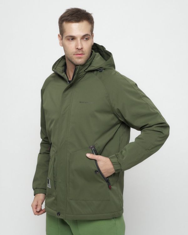 Men's sports jacket with a hood in khaki 8598Kh