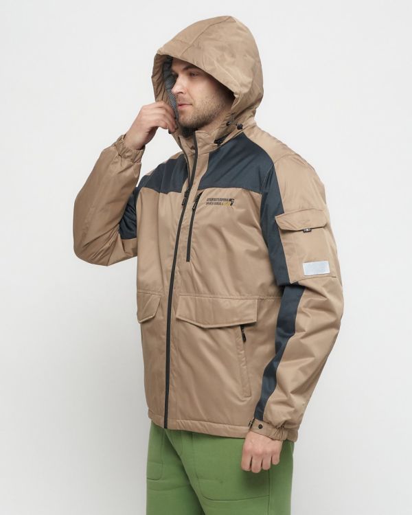 Men's sports jacket with a beige hood 8816B
