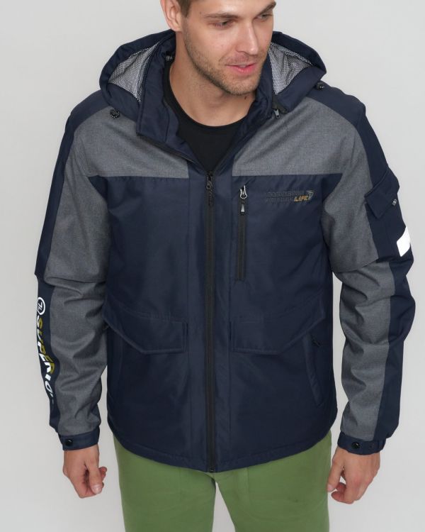 Men's sports jacket with a hood in dark blue 8816TS