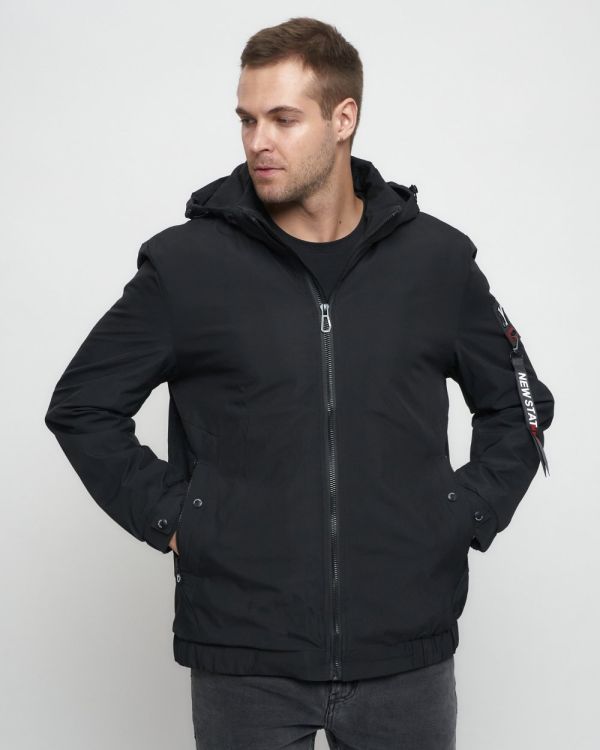Men's sports jacket with large elastic band in black 88657Ch