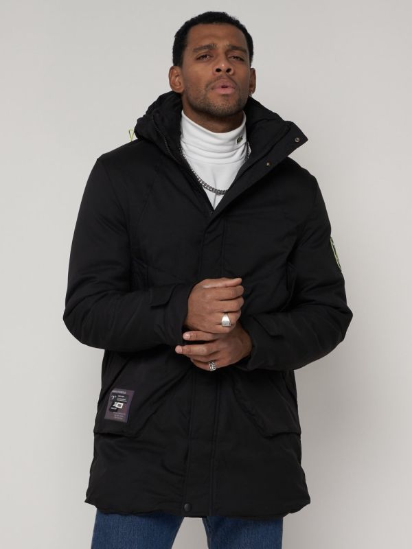 Sports youth jacket elongated men's black 90017Ch